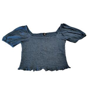 J. Crew Smocked Broke-In Jersey Cropped Top Blouse Navy Blue Sz Medium